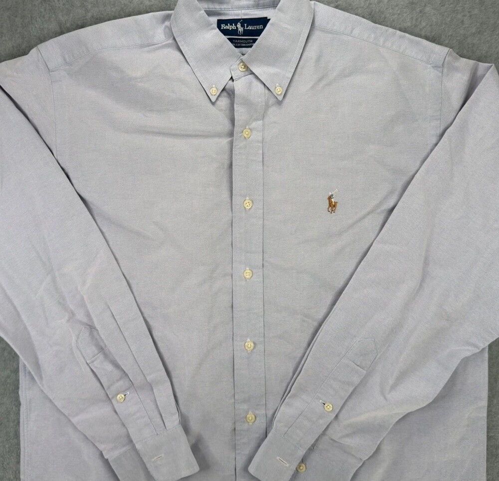 Vintage Ralph Lauren Dress Shirt Yarmouth Mens Size 15.51-34 Blue Oxford cotton
